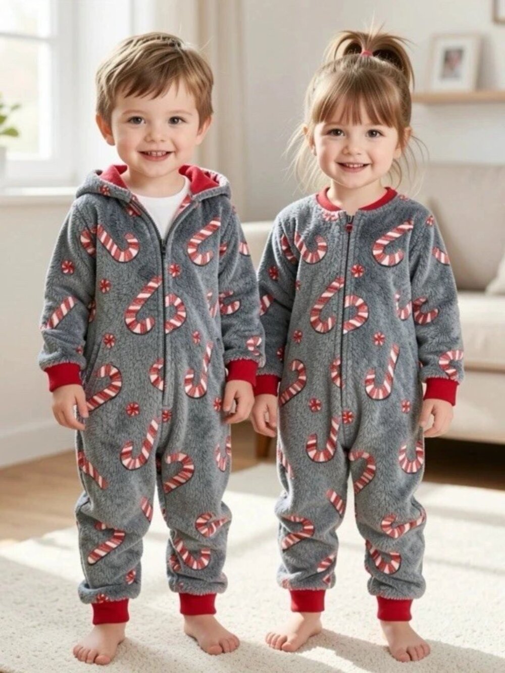 Size 2Y Gray w/ Candy Canes Jumpsuit Christmas Romper One Piece